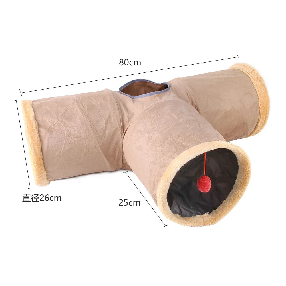 Collapsible Cat Winter Suede Tunnel