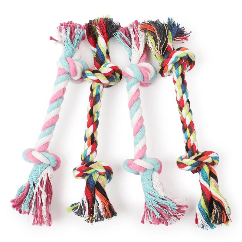 Random Color Pet Dog Toy Bite Rope Double Knot Cotton Rope Funny Cat Toy