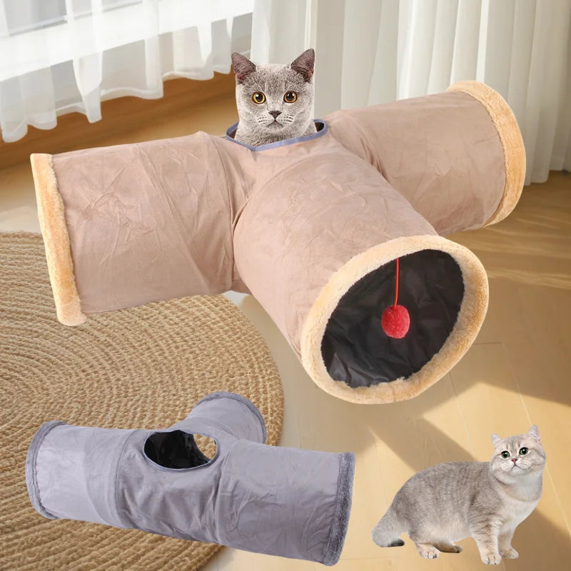Collapsible Cat Winter Suede Tunnel