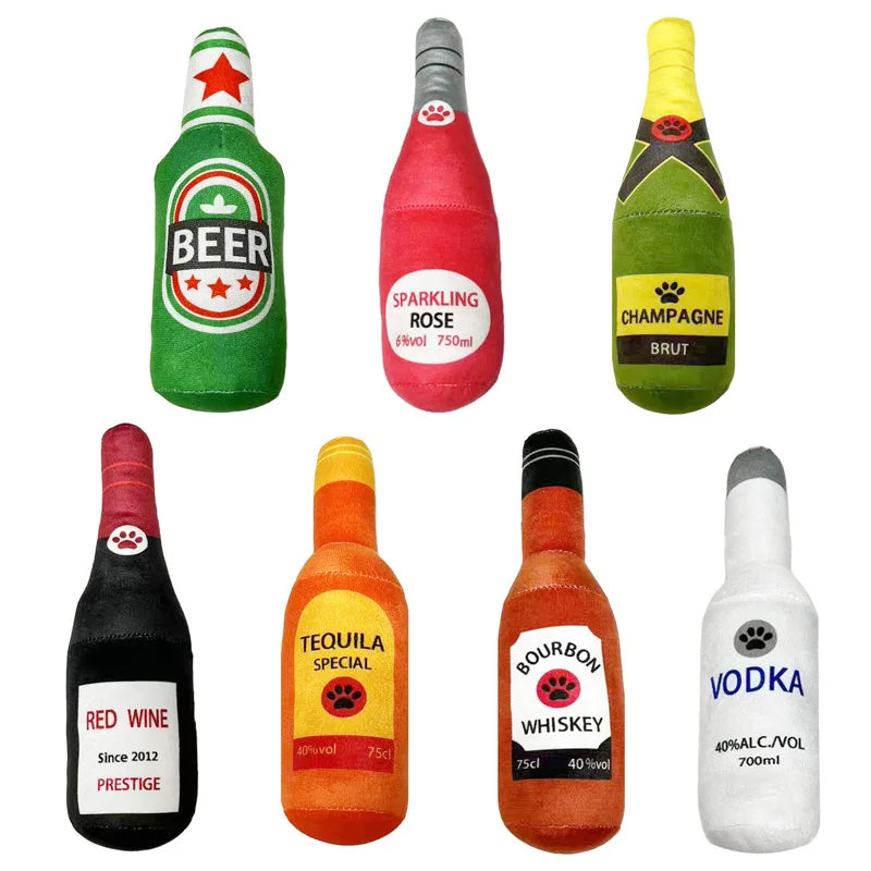 Funny Plush Dog Toys Beer Bottle Shaped