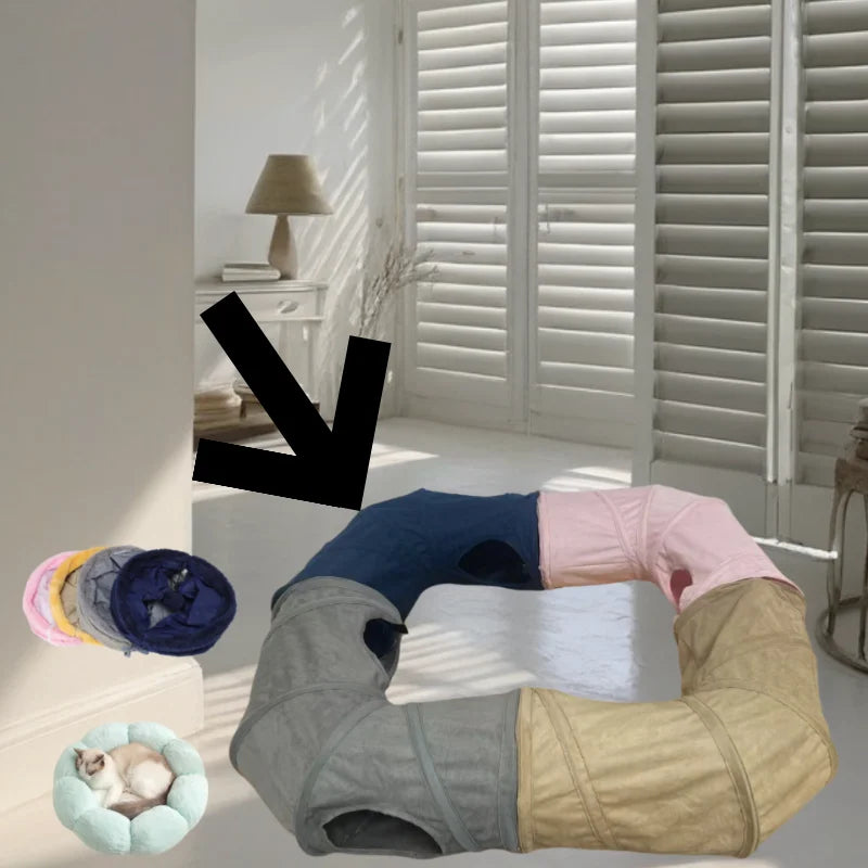 Collapsible Cat Winter Suede Tunnel