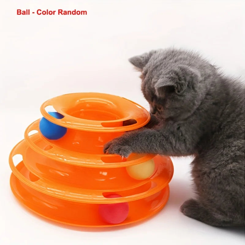 3 Layer Interactive Cat Toy Tower with Colorful Balls