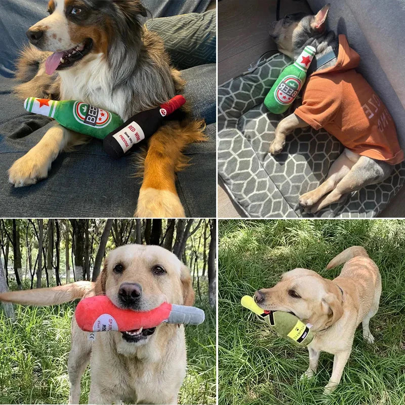 Funny Plush Dog Toys Beer Bottle Shaped