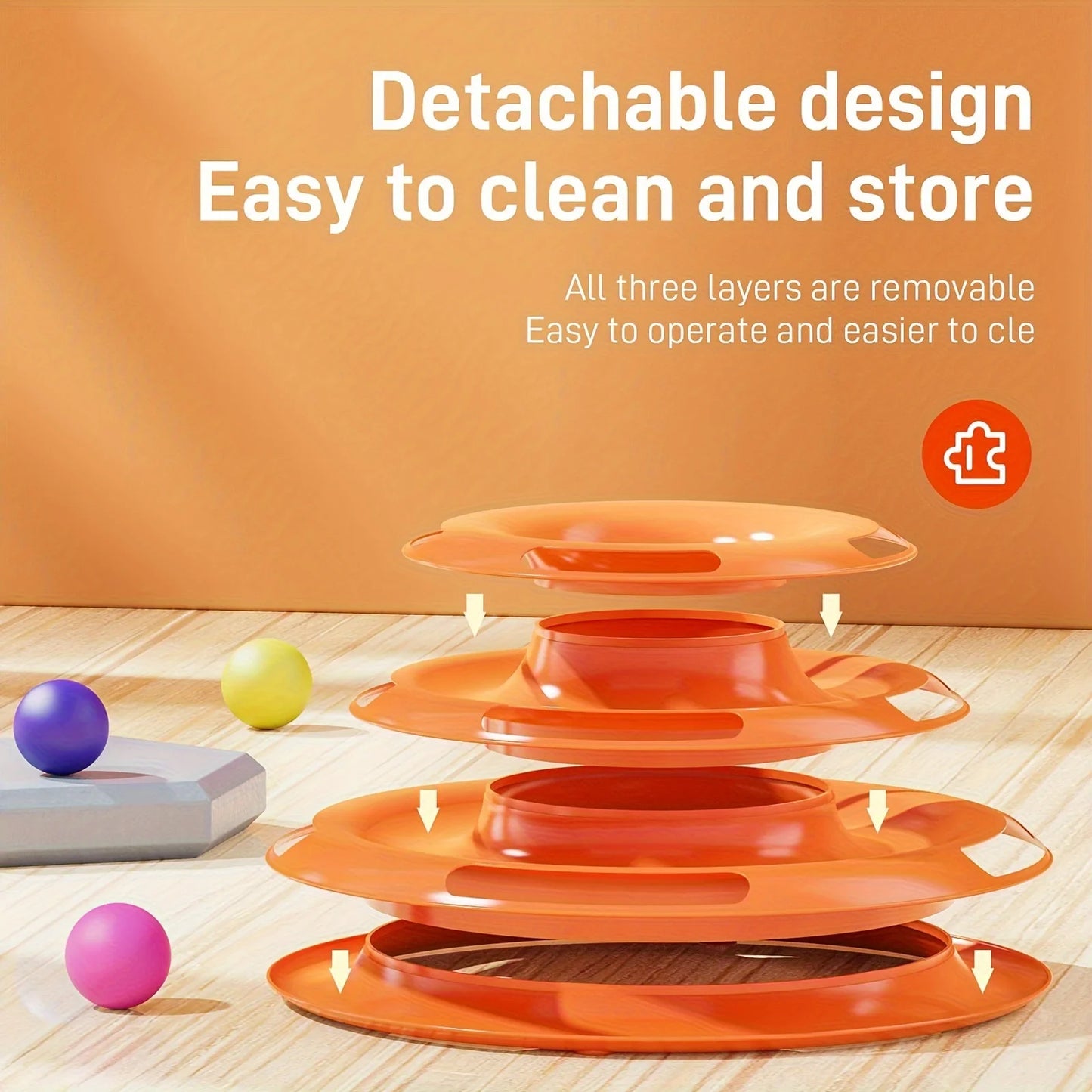 3 Layer Interactive Cat Toy Tower with Colorful Balls