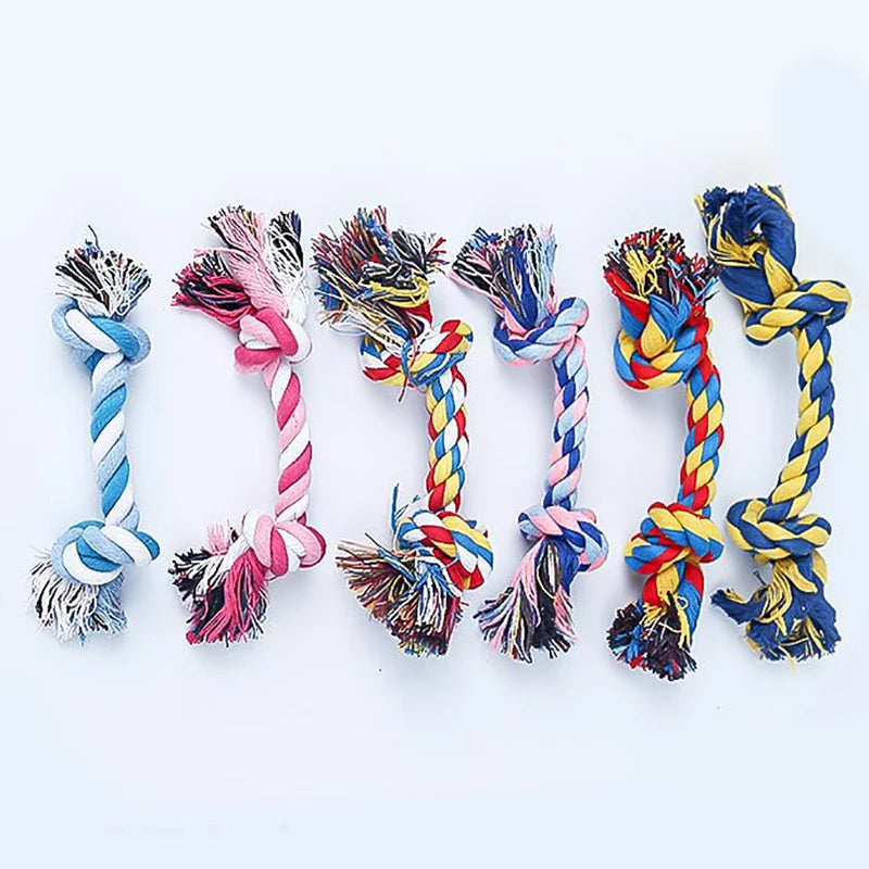 Random Color Pet Dog Toy Bite Rope Double Knot Cotton Rope Funny Cat Toy