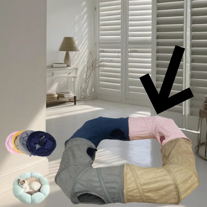 Collapsible Cat Winter Suede Tunnel