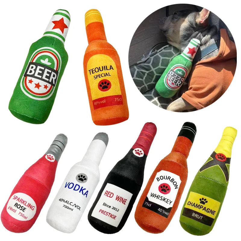Funny Plush Dog Toys Beer Bottle Shaped