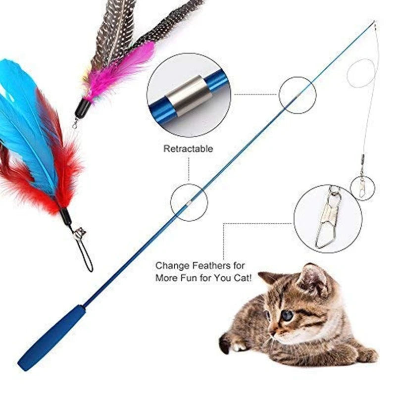 Cat Teaser Wands Three-section Telescopic Fishing Pole Wand
