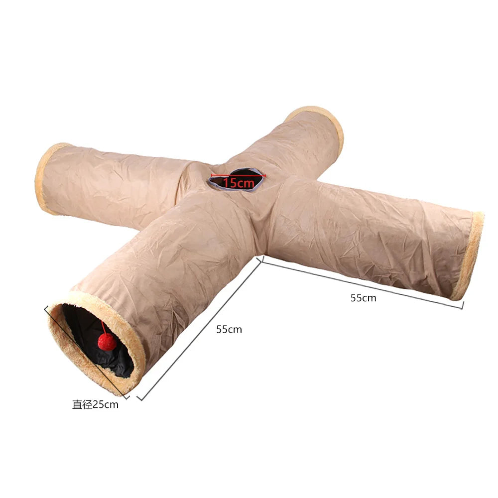 Collapsible Cat Winter Suede Tunnel