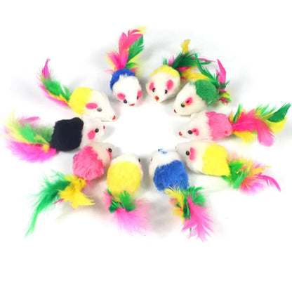 Pet Cat Toys Rabbit Fur False Mouse  Feather Rainbow Mouse Toy