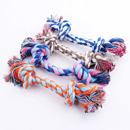 Random Color Pet Dog Toy Bite Rope Double Knot Cotton Rope Funny Cat Toy