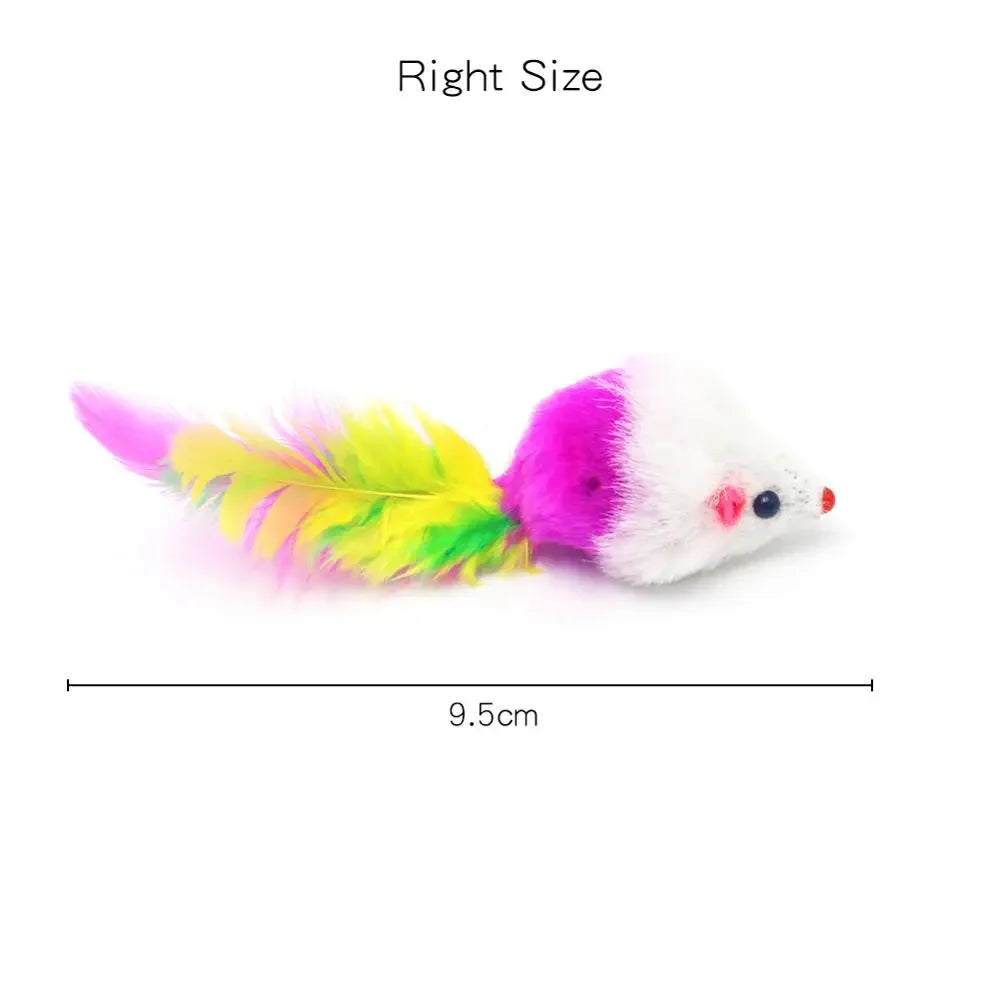 Pet Cat Toys Rabbit Fur False Mouse  Feather Rainbow Mouse Toy