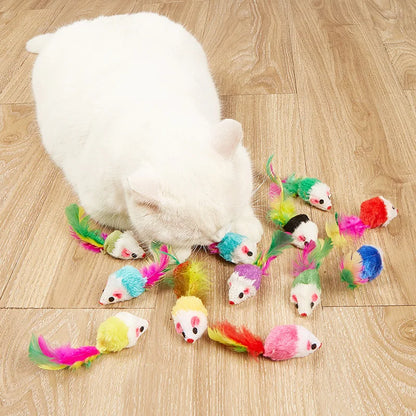 Pet Cat Toys Rabbit Fur False Mouse  Feather Rainbow Mouse Toy