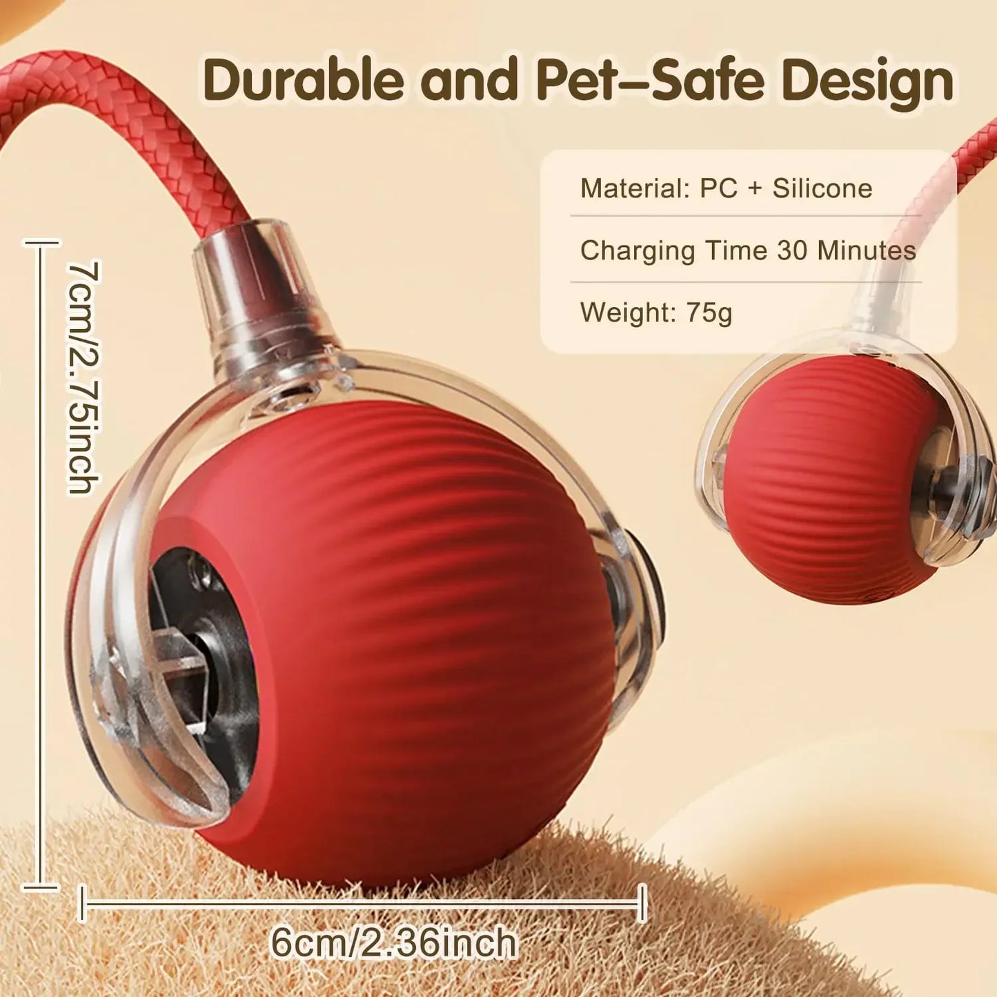 Cat Interactive Ball Toy, Automatic Rolling Ball with Tail