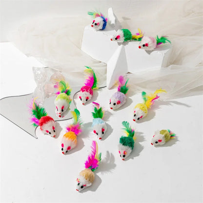 Pet Cat Toys Rabbit Fur False Mouse  Feather Rainbow Mouse Toy