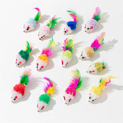 Pet Cat Toys Rabbit Fur False Mouse  Feather Rainbow Mouse Toy